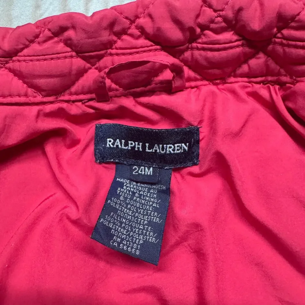 Ralph Lauren Baby Girls 24M Quilted Double-Breasted Coat Jacket Pink